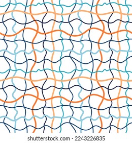 Striped pattern of multicolored wavy lines. Grid, markup of an irregular curved shape. Seamless vector image on a transparent background.