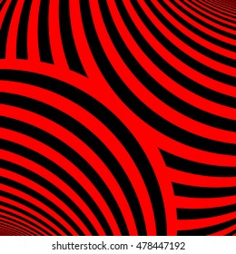 Striped pattern. Repeated black color wavy lines on red background. Curves abstract wallpaper. Vector illustration