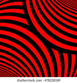 Striped pattern. Repeated red color wavy lines on black background. Curves abstract wallpaper. Vector illustration