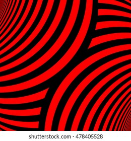 Striped pattern. Repeated red color wavy lines on black background. Curves abstract wallpaper. Vector illustration 