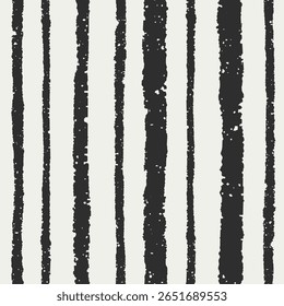 Striped pattern, seamless background. Irregular brushstroke lines, grunge texture, rough ink strokes in black and white style. Endless print for wrapping, textile design. Drawn vector illustration