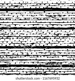 Striped pattern. Seamless irregular hand drawn dotted background. Grunge painted lines with dots. Distress texture. Vector graphic print.