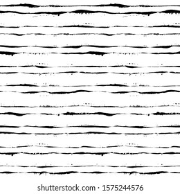 Striped pattern. Seamless texture background. Trendy irregular design. Painted brush strokes stripes. Hand drawn artistic tile. Abstract art fashionable fabric. Vector black and white textile. 