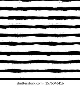 Striped pattern. Seamless texture background. Trendy irregular design. Painted brush strokes stripes. Hand drawn artistic tile. Abstract art fashionable fabric. Vector black and white textile. 