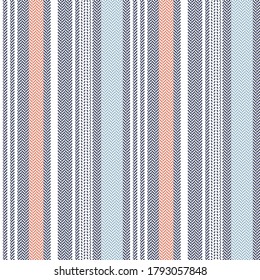 Striped pattern seamless vector in blue, orange, white. Herringbone textured vertical lines background for modern textile print.