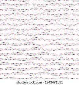 Striped Pattern with Trendy Dots Leaf Stem. Bright Pastel Seamless Vector Illustration. Creative Scandinavian Style Kids Texture for Nursery Fabric, Baby Wrapping, Spring Textiles, Wavy Wallpaper. 