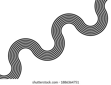 Striped pattern of wavy black lines on a white background. Trendy vector background