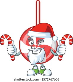 Striped peppermint candy Cartoon character in Santa with candy