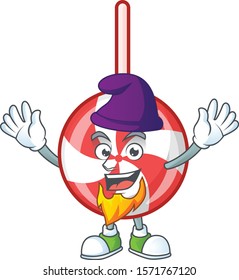 Striped peppermint candy mascot cartoon style as an Elf
