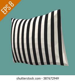 Striped pillow. Pillow isolated on background. White pillow. Pillow vector. Polygonal illustration. Vector illustration. Nap pillow. Triangular illustration. Isolated background.