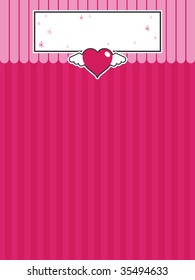 striped pink background with winged heart and text box