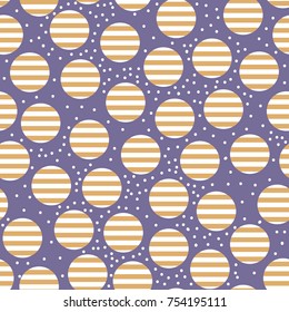 Striped pink circles and hand drawn dots. Seamless pattern. Isolated on color background. Vector baby girl's funny wallpaper.