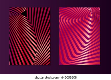 Striped pink opt art. Geometric optical illusion with stripes. Abstract background, card. Vector illustration