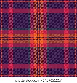 Striped plaid vector texture, customer tartan pattern background. Intricate fabric seamless check textile in dark and violet color.