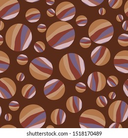 Striped planet polka dot circle seamless pattern background. Soft pink spice color neutral tones. Abstract mystical space universe style. All over print for cosmic fashion, home decor, packaging. 