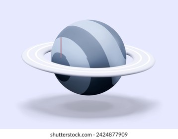 Striped planet with rings. Huge celestial body with asteroid belt. Space exploration concept