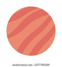 Striped planet sphere 2D cartoon object. Cosmic globe isolated vector item white background. Mars planet with curvy lines. Planetary exploration. Fantasy surface color flat spot illustration