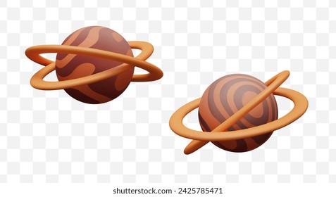 Planeta rayado con dos anillos. Cuerpo celestial inusual. Objeto vector aislado creativo