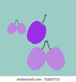 Striped plum pattern. Hand drawn.