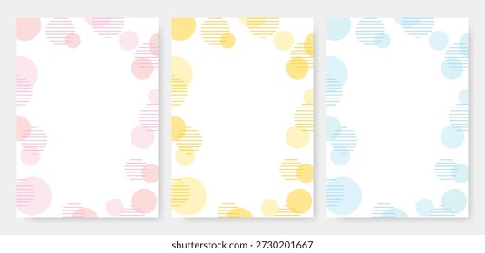 Striped and polka dot frame set of 3 colors, vector background