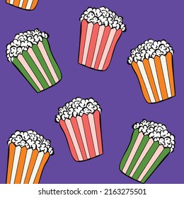 Striped Pop Corn Boxes Seamless Vector Pattern Minimalist Design Chic Bright Colors Electric Purple Background