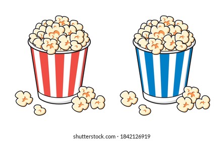 Striped popcorn bucket box isolated cartoon vector set