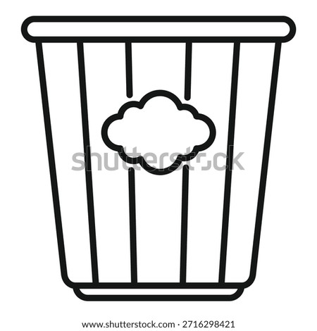 Striped popcorn bucket with cloud logo, ideal for representing cinema snacks and the delicious taste of freshly made popcorn
