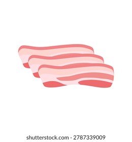 striped pork belly flat design vector illustration. fresh raw bacon strips isolated on white background. pork, food, breakfast, cooked, raw, strip, crispy, fat, butcher, cooking, isolated, protein