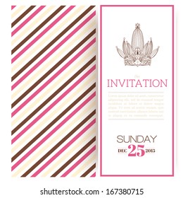 Striped princess invitation template vector illustration