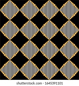 Striped print, geometric pattern, pearls on black background.EPS10 Illustration.