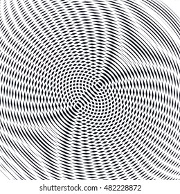 Striped  psychedelic background with black and white moire lines. Gradient optical pattern, motion effect tile. 