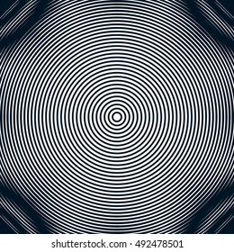 Striped  psychedelic background with black and white moire lines. Gradient optical pattern, motion effect tile. 