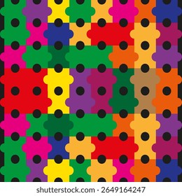 Mur rayé de puzzle. Coloré plus des lignes. Image vectorielle motif lumineux. Tapisserie de bloc rétro.