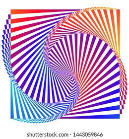 Striped rainbow gradient opt art. Geometric optical illusion with stripes. Abstract background, card. Vector illustration EPS 10. Bright attractive style flyer presentation template. Minimal vaporwave