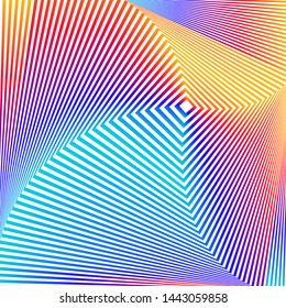 Striped rainbow gradient opt art. Geometric optical illusion with stripes. Abstract background, card. Vector illustration EPS 10. Bright attractive style flyer presentation template. Minimal vaporwave