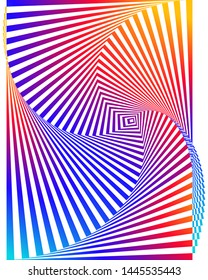 Striped rainbow gradient opt art. Geometric optical illusion with stripes. Abstract background, card. Vector illustration EPS 10. Bright attractive style flyer presentation template. Minimal vaporwave