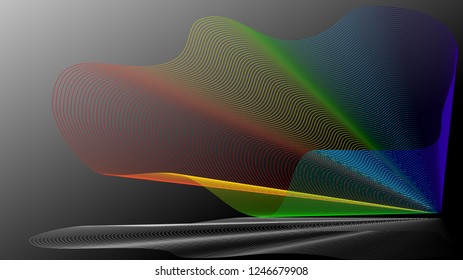 Striped rainbow on a black background and with a shadow.
