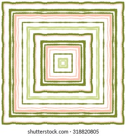 Striped, rectangle, ornamental pattern. Square lines with torn paper effect. Shred edge background. Soft, loving, warm, rose, green, white colored. Winter evening, sunset theme. Vector illustration