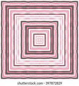 Striped rectangle pattern. Square lines with torn paper effect. Ethnic background. Pink, gray, white contrast colors. Vector