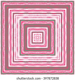 Striped rectangle pattern. Square lines with torn paper effect. Ethnic background. Pink, gray, white contrast colors. Vector