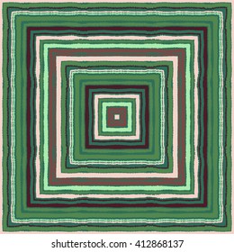 Striped rectangle pattern. Square lines with torn paper effect. Ethnic background. Green, brown, beige cold colors. Vector