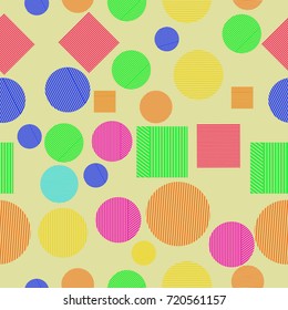 Striped rectangles, circles seamless   abstract pattern .