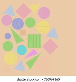 Striped rectangles, circles , triangles abstract pattern .