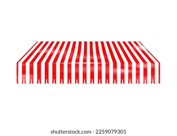 Striped red awning isolated on white background realistic vector illustration. Canopy for restaurant, cafe or store. Tent roof. Template for design