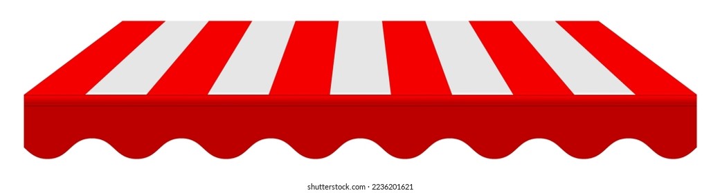 Striped red awning, realistic mockup. Tent roof, template for design. 3D vector mockup isolated on white background.