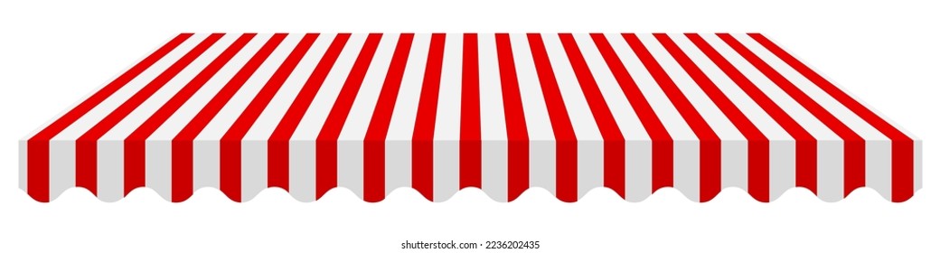 Striped red awning, realistic mockup. Tent roof, template for design. 3D vector illustration isolated on white background.