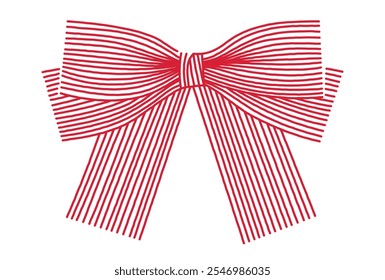 Striped red bow illustration isolated on white background. Minimalist vector artwork for decoration and print. Christmas and holiday gift wrapping concept.