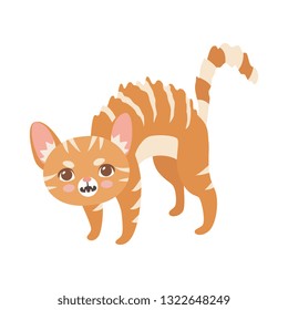 Striped Red Cat, Cute Kitten Animal Pet Character in Menacing Pose Vector Illustration