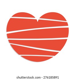 Striped red heart.  Could be used as icon, sign, symbol, flag, sticker, badge