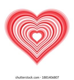 Striped red heart. Isolated symbol of love with lines inside on white background. Vector illustration.